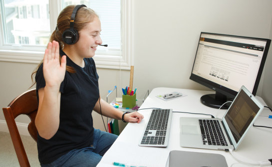 A student at her computer
